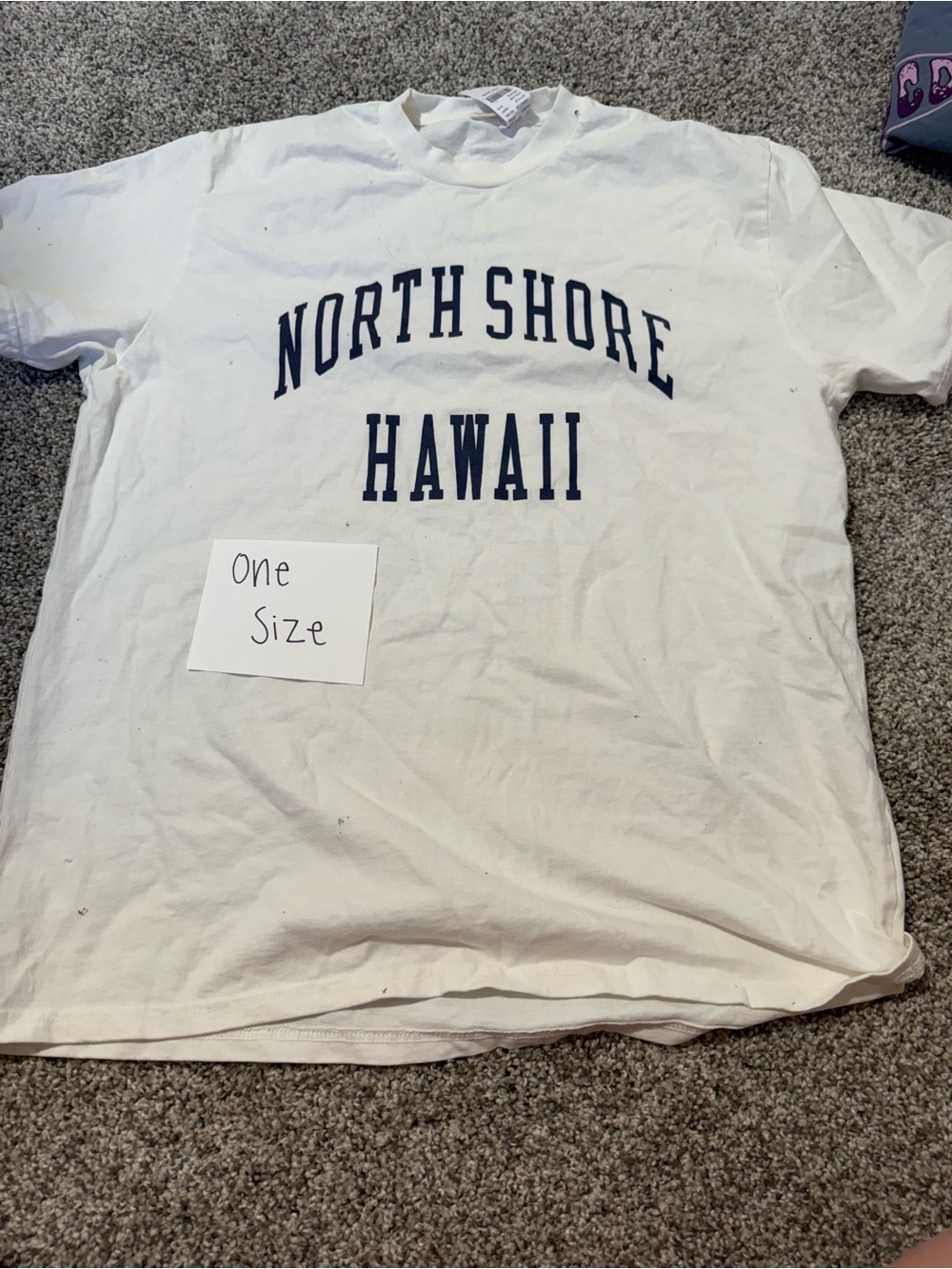Brandy Melville White Tee with Navy 'North Shore Hawaii' Print